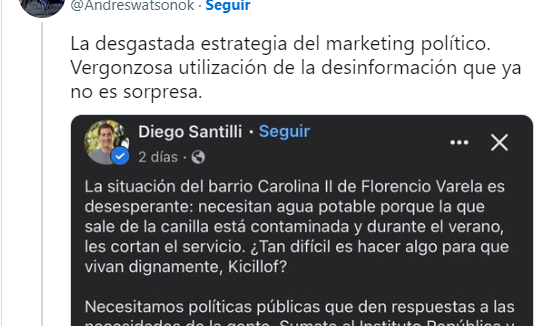 F. Varela: “Desinformación” y “marketing político”, Andrés Watson le respondió a Diego Santilli